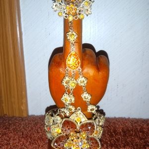 Gypsy bracelet chain ring. Gaudy big statement piece. Neat Rare costume jewelry.